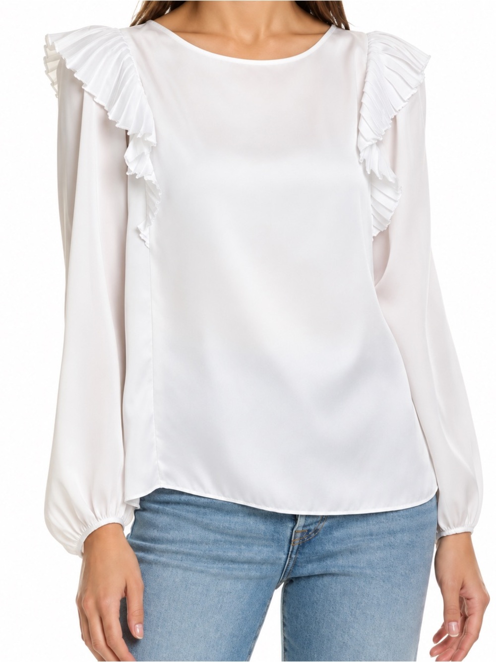 The Kooples White Ruffle-Shoulder Blouse
